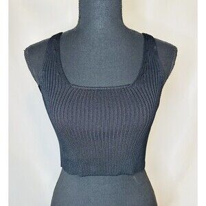 Zara Black Ribbed Crop Sweater Tank Top‎ Square Neck Stretchy Women's SMALL